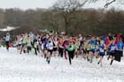 Start of the under-13 boys, 317 Kieran Hedley (Morpeth) with eventual winner 233 Julian Slater (City of Sheffield) Northern Cross Country Championships.
